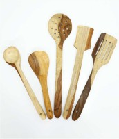 Tactware Spatula Handmade Pine Wood Serving and Cooking Spoon Kitchen Tools Utensil, Set of 5 Brown Kitchen Tool Set Brown Kitchen Tool Set(Brown)
