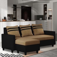 Woodcasa Miana Interchangeable L Shape Sofa Fabric 3 Seater  Sofa(Finish Color - Beige - Black, DIY(Do-It-Yourself))