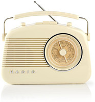 Nedis FM Bluetooth Radio Speaker | Retro Style Powerful Sound | 5.4 W | Carrying Handle FM Radio(Beige)
