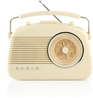 Nedis FM Radio for Home | Analogue Tuning | 4.5W | Carrying Handle FM Radio(Ivory)