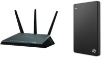 NETGEAR Nighthawk AC1900 Dual Band Wi-Fi Gigabit Router (R7000) and Seagate Backup Plus Slim 1TB Portable External Hard Drive with 200GB of Cloud Storage & Mobile Device Backup USB 3.0 (STDR1000100) - Black 100 Mbps Router(Black, Single Band)