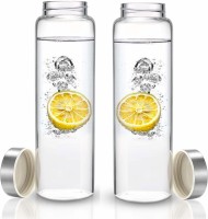 Star Work Bamboo Glass Jars With Silver Lid For Kitchen Storage & Juicing Beverage Bottles 400 ml Bottle(Pack of 2, Clear, Glass)