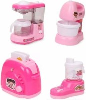 Kavish Enterprise Battery Operated Pink Household Kitchen Set Home Appliances Play Sets pack of 4 Coffee Machine Blender Mixer and Toaster with Light and Sound Best Household Set Toy For Kids And Girls