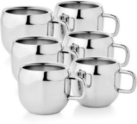 Dealdona Pack of 6 Stainless Steel Stainless Steel Set of 6 Double wall stainless steel Tea cup (Silver)(Silver)