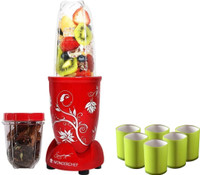 WONDERCHEF Nutri-blend + Servin Glass Set 400 Mixer Grinder with Serving Glass Set (2 Jars, Red)