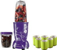 WONDERCHEF Nutri-blend + Servin Glass Set 400 Mixer Grinder with Serving Glass Set (2 Jars, Purple)