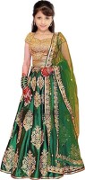 priyans fashion Girls Lehenga Choli Ethnic Wear Embroidered, Floral Print Ghagra, Choli, Dupatta Set(Green, Pack of 1)