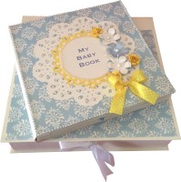 Crack of Dawn Crafts Baby Scrapbook Record Book/ Gift- 18 topics Keepsake(Blue and Yellow)