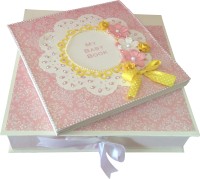 Crack of Dawn Crafts Baby Scrapbook Record Book/ Gift- 18 topics Keepsake(Pink and Yellow)