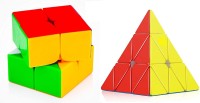 Authfort Cube Combo of 2x2 and Pyraminx Pyramid Triangle High Speed Stickerless Magic Puzzle Cube(2 Pieces)
