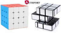 Authfort Stickerless Cube Set of 4x4 and Stickered Silver Mirror Puzzle Cubes Combo (4x4 Cube +Mirror Cube)(2 Pieces)
