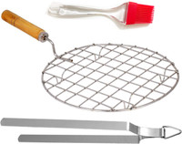 RAU MA Round Roaster_Chimta And Butter Brush_D 2 kg Roaster(Silver)