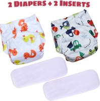 WAHHSON Reusable Baby Cloth Diaper, Washable Adjustable Infants Nappy with Insert- (0-12 Months, Pad Included) - Pack/Combo of (2 Cloth Diaper+ 2 Charcoal Insert)