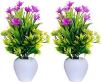 NERAPI Multicolor Wild Flower Artificial Flower  with Pot(8 inch, Pack of 2)