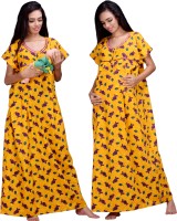 CLYMAA Women Maternity/Nursing Nighty(Yellow)