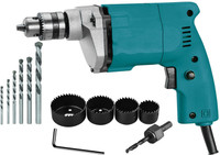 MLD DR6R-4 Professional Electric Heavy Duty 10mm Machine for Wall, Metal, Wood Drilling With Masonry Drill Bit set, 5 Pcs Hole Saw Cutter Tool Set Pistol Grip Drill(10 mm Chuck Size)