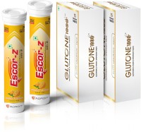 Glutone 1000 Effervescent 15 Tablets(Pack of 2)&Escor-Z Orange Flavour20 Tablets(Packof 2)(4 x 17.5 Tablets)