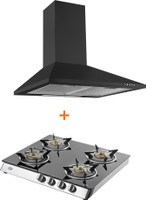 Kaff Combo of Classic KC 60SSGI 4 Burner Gas Stove and BASE LX 60 SS Auto Clean Wall Mounted Chimney(Black 700 CMH)