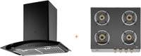 Kaff Combo of Classic KC 60SSGI 4 Burner Gas Stove and LUX BF 60 Auto Clean Wall Mounted Chimney(Black 1150 CMH)