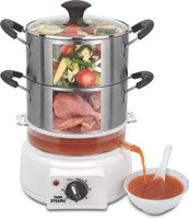 STEEMO Plastic Free Food Contact Steamer, Flavour &Taste Maintaining Best Stainless Steel Multi Steam Cooker Healthy Electric Food Steamer Momos Egg Boiler Turbo Steam Generator Starts In 30 Sec 600W Only 5lt… Food Steamer(5 L, White, Silver)