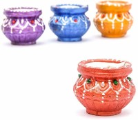 BUC Terracotta Candle Holder Set(Multicolor, Pack of 4)
