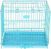 Naaz pet world Single Door Folding Metal Dog Cage/Crate/Kennel with Removable Tray (Blue) Hard Crate Pet Crate