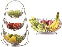 Vaishvi 3 Layer Swing Veg and Fruit Basket and Round Fruit and Veg Basket for Kitchen and Dining Table - High Quality Stainless Steel Vegitable Basket (Silver) Stainless Steel Fruit & Vegetable Basket(Silver)