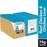 purepet Chunks in gravy(For all life stages) - Chicken Liver and Real Chicken 1.05 kg (15x0.07 kg) Wet Adult Cat Food