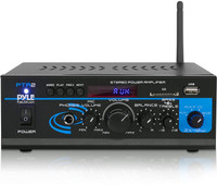 PYLE Home Audio Power Amplifier System - 2X40W Mini Dual Channel Mixer Sound Stereo Receiver Box w/ AUX, Mic Input - For Amplified Speakers, PA, CD Player, Theater via RCA 80 W AV Power Amplifier(Black)