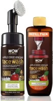 WOW SKIN SCIENCE Apple Cider Vinegar Foaming Face Wash Save Earth Combo Pack- Consist of Foaming Face Wash with Built-In Brush & Refill Pack - No Parabens, Sulphate, Silicones & Color - Net Vol. 350mL(2 Items in the set)