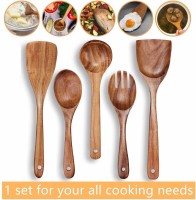 Artisan India Export Quality 100% Natural Wooden Serving and Cooking Spoon Set of 5 Brown Kitchen Tool Set(Brown)