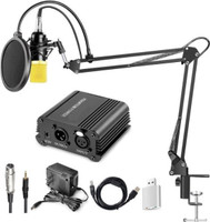 SlideNbuy ® BM-800/700 Condenser Microphone & Phantom Power kit: (1)NW-800 Microphone+(1)48V Phantom Power & Adapter +(1)Shock Mount+(1)Anti-wind Foam Cap+(1)XLR Audio Cable+(1)Microphone Power Cable Professional Studio Broadcasting Recording Condenser Microphone & NW- 35 Adjustable Recording Microp