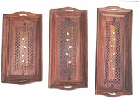 A INNOVATIVE CRAFT GALLERY Wooden Coffee Tray Set of 3 Brown Tray(3 Tray)