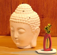 ShikharRetails Buddha Head Diffuser Ceramic Tealight Holder(White, Pack of 1)