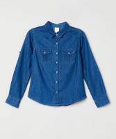 MAX Girls Solid Casual Blue Shirt