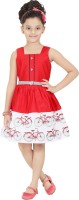 Trendyy Girls Midi/Knee Length Party Dress(Red, Sleeveless)