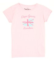 Pepe Jeans Girls Solid Cotton Blend T Shirt(Pink, Pack of 1)