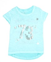 Pepe Jeans Girls Printed Cotton Blend T Shirt(Blue, Pack of 1)