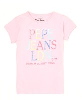 Pepe Girls Printed Cotton Blend T Shirt(Pink, Pack of 1)