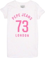 Pepe Jeans Girls Solid Cotton Blend T Shirt(White, Pack of 1)