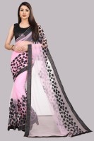 hutah Embroidered Fashion Net, Nylon Blend Saree(Pink)