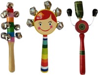 Tovick Handmade wooden Eco friendly Set of 3 colorful sounding wooden baby Rattles Toys set for 3 month to 2 years old baby Rattle(Multicolor)