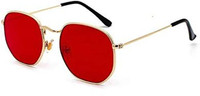 Rich Club Oval, Retro Square Sunglasses(Red)