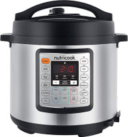 Nutricook EKO Rice Cooker, Food Steamer, Egg Roll Maker, Travel Cooker, Slow Cooker, Egg Cooker, Deep Fryer, Egg Boiler, Electric Pressure Cooker(6 L, Silver, Black)