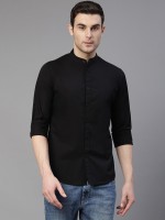 Dennis Lingo Men Solid Casual Black Shirt