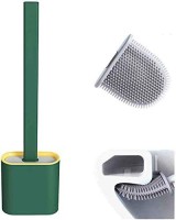 Bitline Silicone Toilet Brush and Holder Set Bathroom Brush for Cleaning Wall Hook with Holder (Multicolor) with Holder(Green)