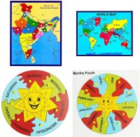 moreyaji Wooden Puzzles Set for Toddlers 2 3 4 Years Old, Combo of World & India map with week days & months name , Educational Puzzle with knobs ,Learning Aid for Boys and Girls, Kids, Students ,Size 22*30 cm(4 Pieces)