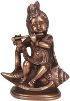 ARTVARKO Brass Lord Bal Krishna Bhagwan Playing Flute on Shankh | Religious Idol Statue for Gift Murti for Home Mandir Temple Auspicious Conch Bronze Color 8 Inch Decorative Showpiece  -  20 cm(Brass, Gold)