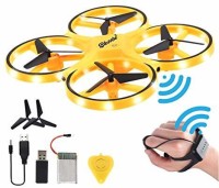 BLESSBE Drone For Kids With Hand Free Operated Child Mini Drone With Innovative Watch Hand Control Quadcopter Remote Control 360° Flip Action LED Light Toy Aircraft Yellow Drone