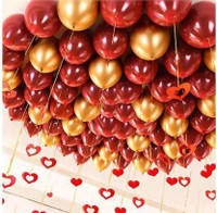 SQE Solid Metallic Red & Golden balloons (50 Pcs) Balloon(Red, Gold, Pack of 50)
